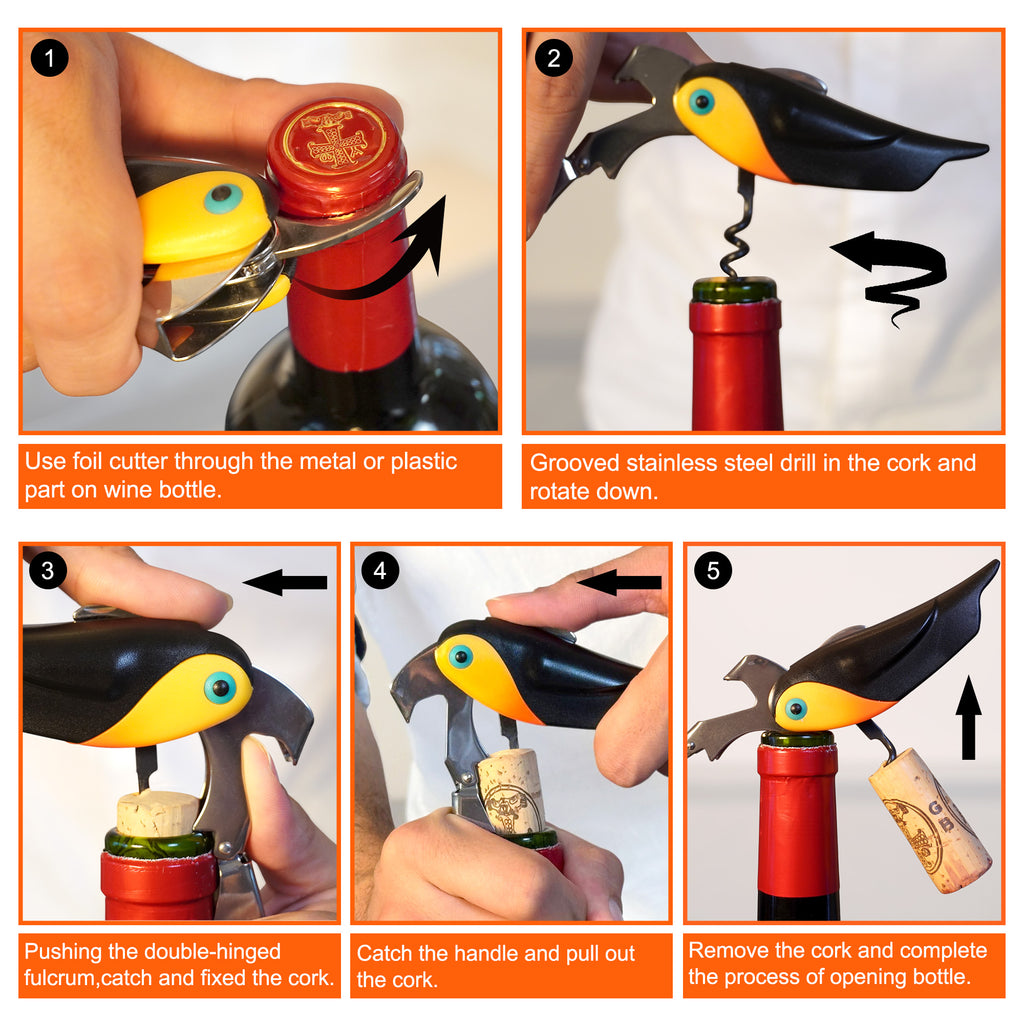 Wine Opener Waiter Corkscrew - Professional Wine Key for Servers & Bartenders with Foil Cutter - Manual Bottle Opener, Double Hinged Bird Shape 3-in-1