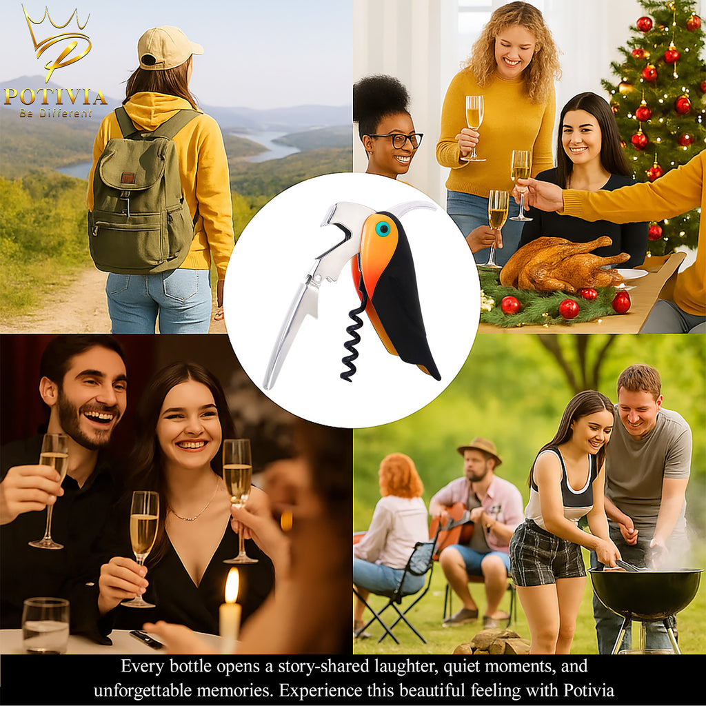 Wine Opener Waiter Corkscrew - Professional Wine Key for Servers & Bartenders with Foil Cutter - Manual Bottle Opener, Double Hinged Bird Shape 3-in-1