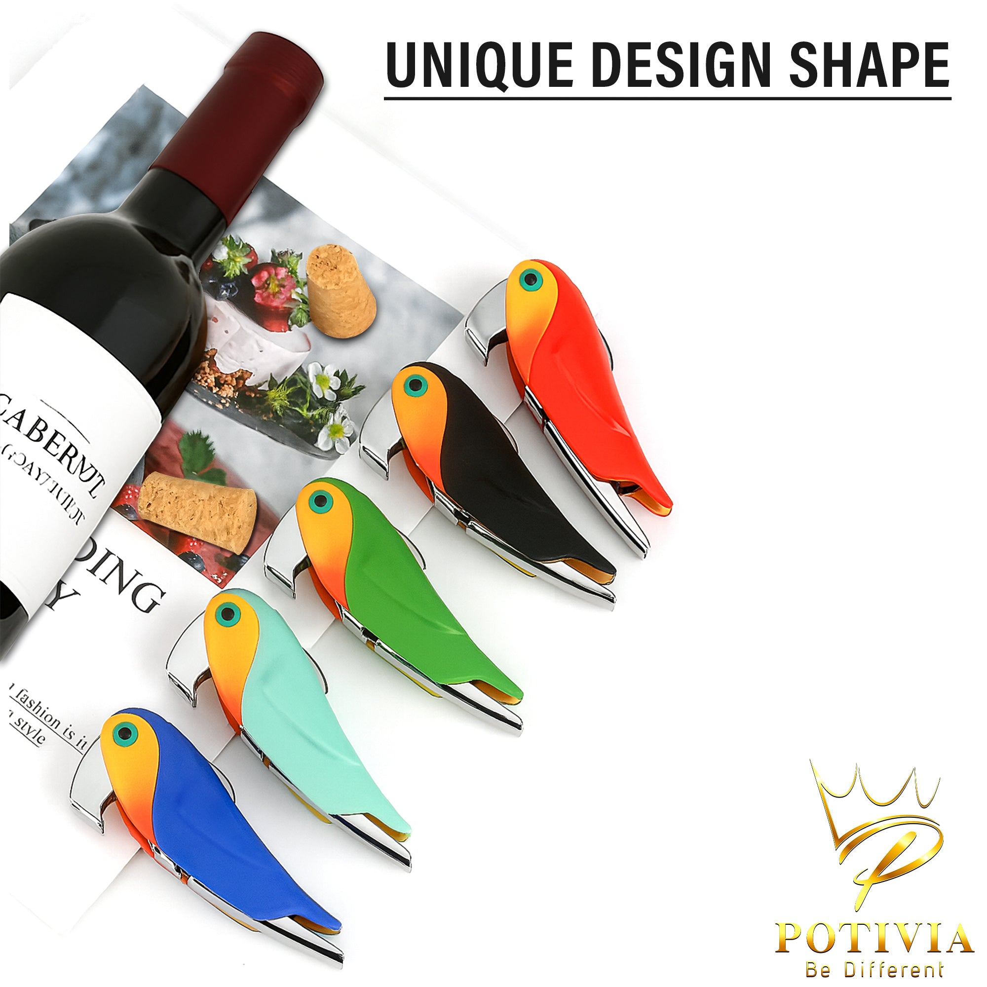 Wine Opener Waiter Corkscrew - Professional Wine Key for Servers & Bartenders with Foil Cutter - Manual Bottle Opener, Double Hinged Bird Shape 3-in-1