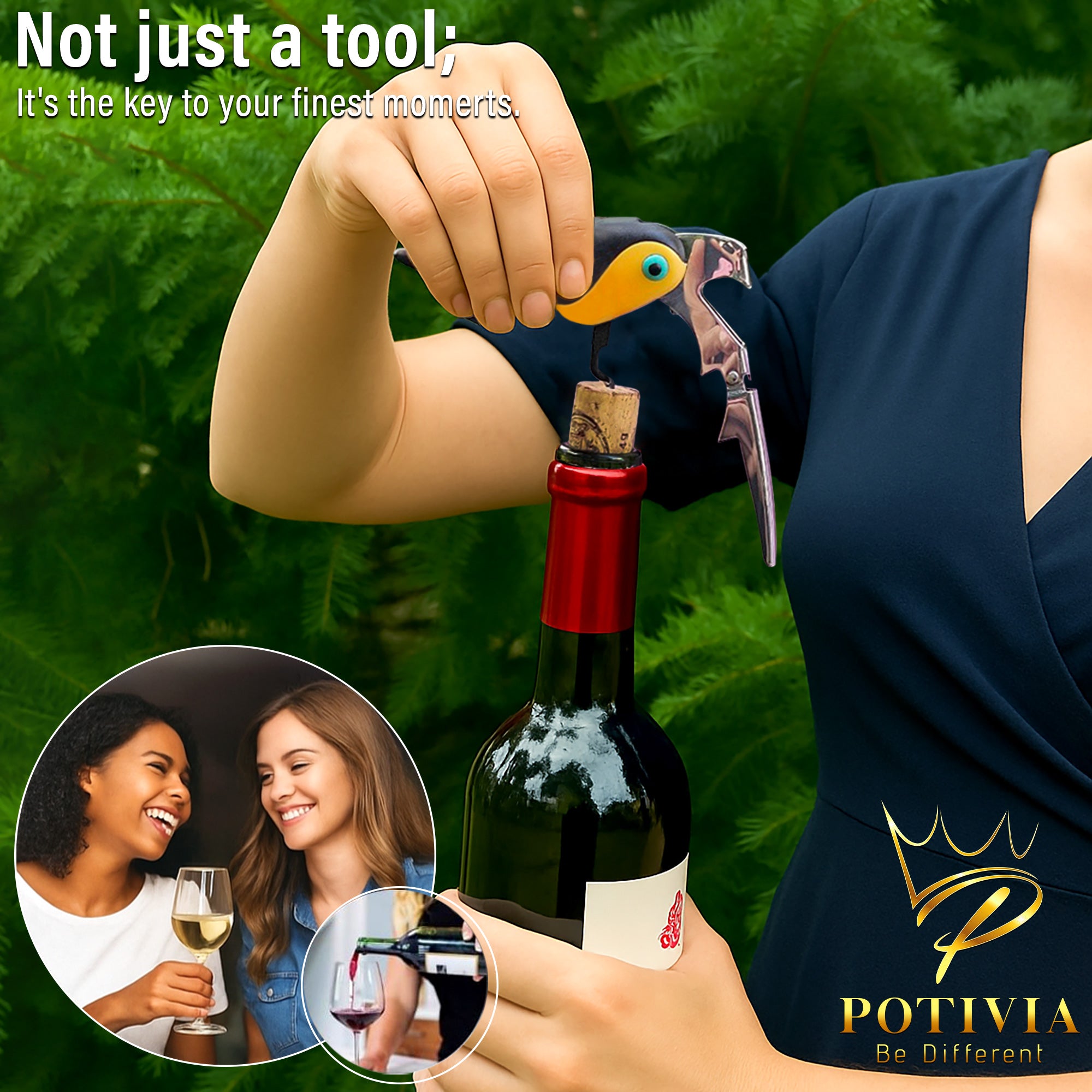 Wine Opener Waiter Corkscrew - Professional Wine Key for Servers & Bartenders with Foil Cutter - Manual Bottle Opener, Double Hinged Bird Shape 3-in-1